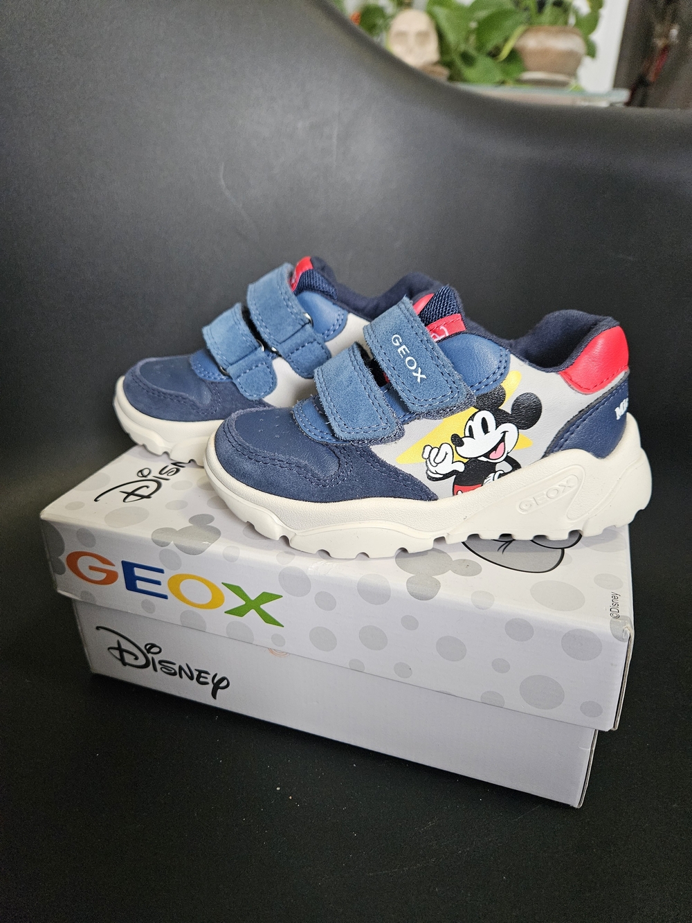 Geox Kids Navy Blue and Red Mickey Mouse Velcro Sneakers